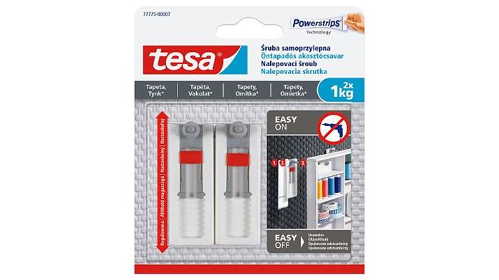 Akasztócsavar, öntapadó, állítható, TESA Powerstrips®, érzékeny felületre