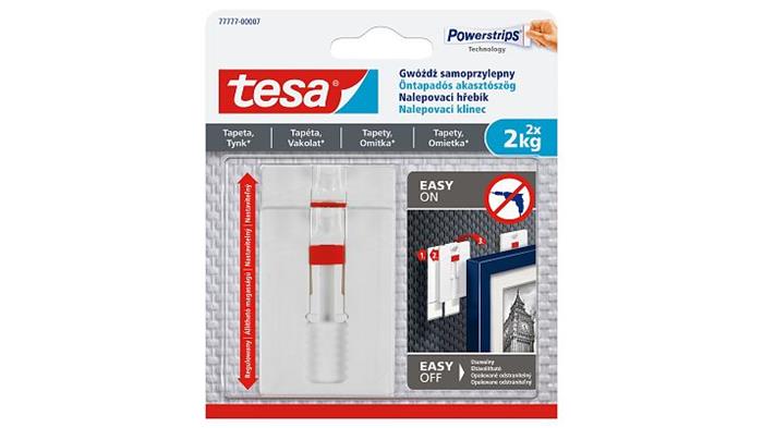 Akasztószög, öntapadó, állítható, TESA Powerstrips®, érzékeny felületre