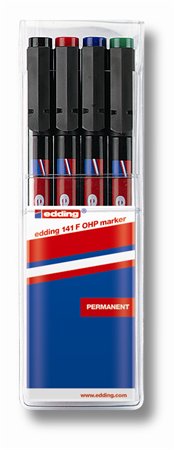 Alkoholos marker készlet, OHP, 0,6 mm, EDDING 141 F, 4 különböző szín