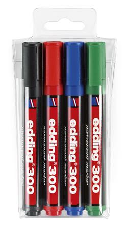 Alkoholos marker készlet, 1,5-3 mm, kúpos, EDDING 300, 4 különböző szín