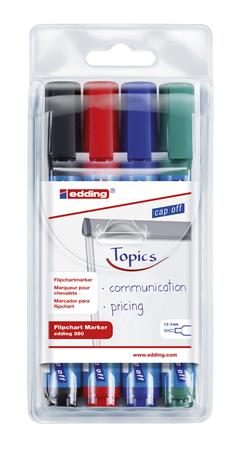 Flipchart marker készlet, 1,5-3 mm, kúpos, EDDING 380, 4 különböző szín