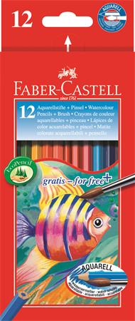 Akvarell ceruza készlet, hatszögletű, ecsettel, FABER-CASTELL, 12 különböző szín