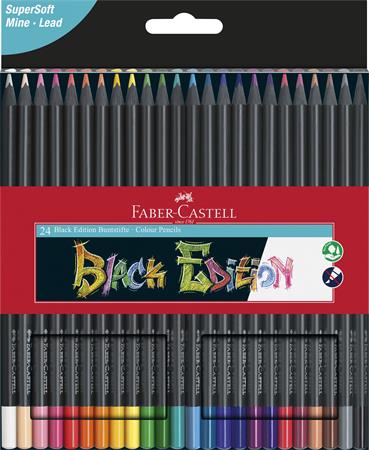 Színes ceruza készlet, háromszögletű, FABER-CASTELL Black Edition,  24 különböző szín