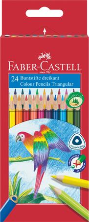 Színes ceruza készlet, háromszögletű, FABER-CASTELL Papagáj, 24 különböző szín