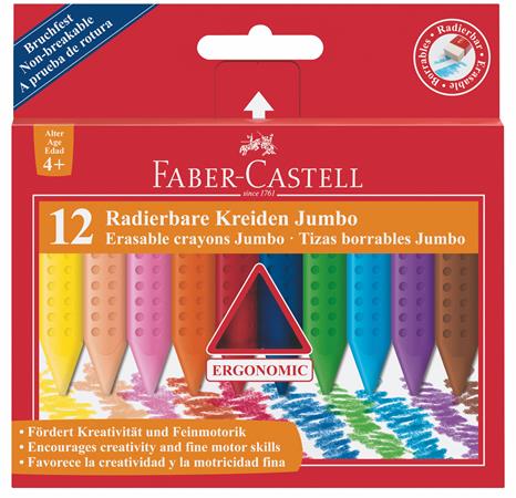 Zsírkréta, háromszögletű, FABER-CASTELL Jumbo Grip, 12 különböző szín