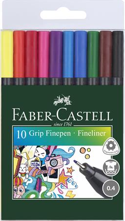 Tűfilc készlet, 0,4 mm, FABER-CASTELL Grip, 10 különböző szín