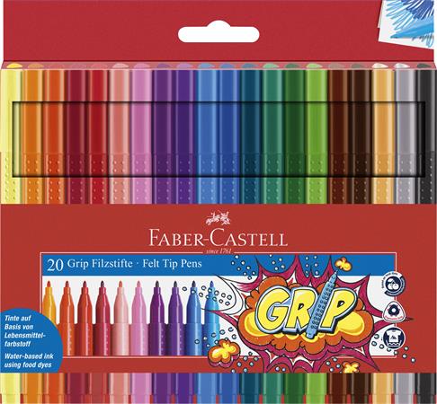 Filctoll készlet, háromszögletű, FABER-CASTELL Grip, 20 különböző szín