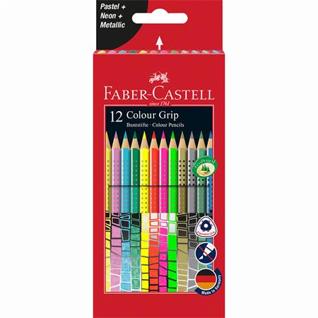 Színes ceruza készlet, háromszögletű, FABER-CASTELL Colour Grip, 12 különböző szín