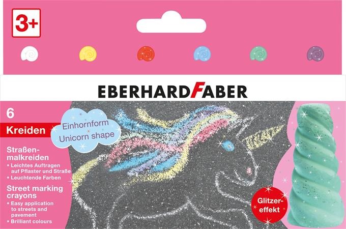 Aszfaltkréta készlet, EBERHARD FABER Unikornis, 6 csillámos szín