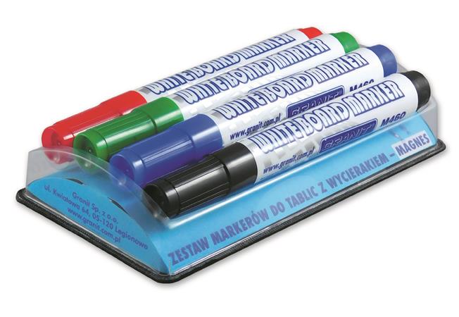 Táblamarker készlet, 2-3 mm, kúpos, mágneses tolltartóval, GRANIT M460, 4 különböző szín