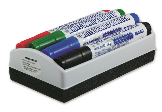 Táblamarker készlet, 2-3 mm, kúpos, tolltartóval, GRANIT M460, 4 különböző szín + táblatörlő