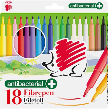 Filctoll készlet, 1 mm, antibakteriális, ICO Süni 300, 18 különböző szín