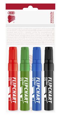 Flipchart marker készlet, 1-4 mm, vágott, ICO Artip 12, 4 különböző szín