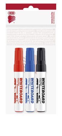 Tábla- és flipchart marker készlet, 1-3 mm, kúpos, ICO Plan, 3 különböző szín