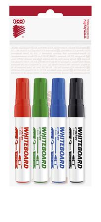 Tábla- és flipchart marker készlet, 1-3 mm, kúpos, ICO Plan, 4 különböző szín