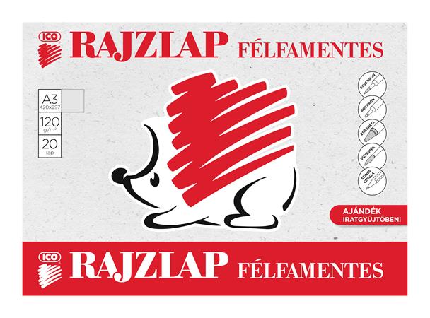 Rajzlap, félfamentes, A3, 120 g/m2, ICO Süni