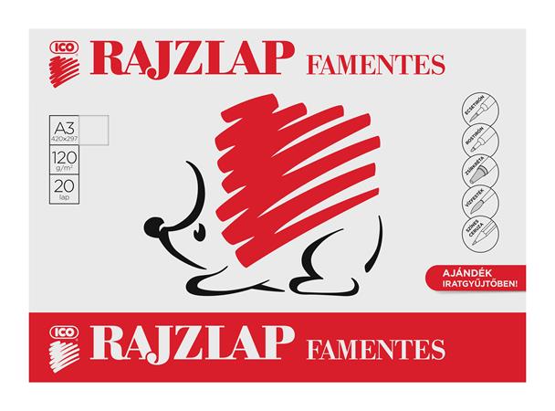 Rajzlap, famentes, A3, 120 g/m2, ICO Süni