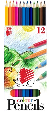 Színes ceruza készlet, hatszögletű, ICO Süni, 12 különböző szín