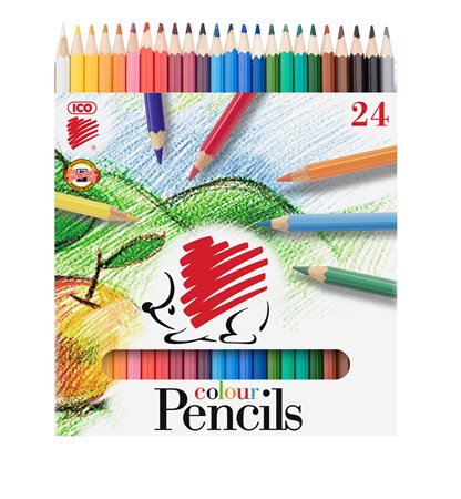 Színes ceruza készlet, hatszögletű, ICO Süni, 24 különböző szín