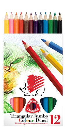Színes ceruza készlet, háromszögletű, vastag, ICO Süni, 12 különböző szín