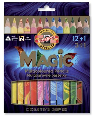 Színes varázsceruza készlet, háromszögletű, KOH-I-NOOR Magic 3408, 12+1 különböző szín