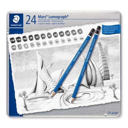 Grafitceruza készlet, fém doboz, hatszögletű, STAEDTLER Mars® Lumograph® 100, 24 különböző keménység