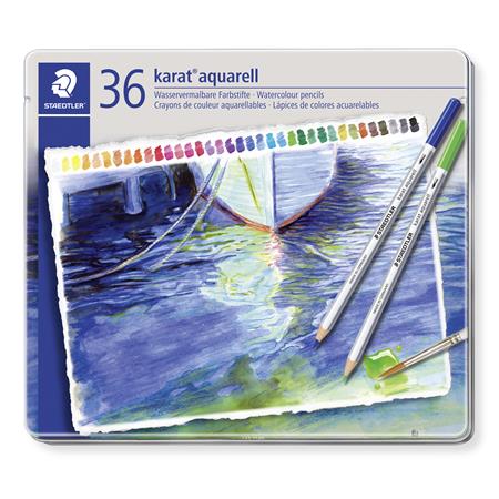 Akvarell ceruza készlet, hatszögletű, fém doboz, STAEDTLER Karat® aquarell 125, 36 különböző szín