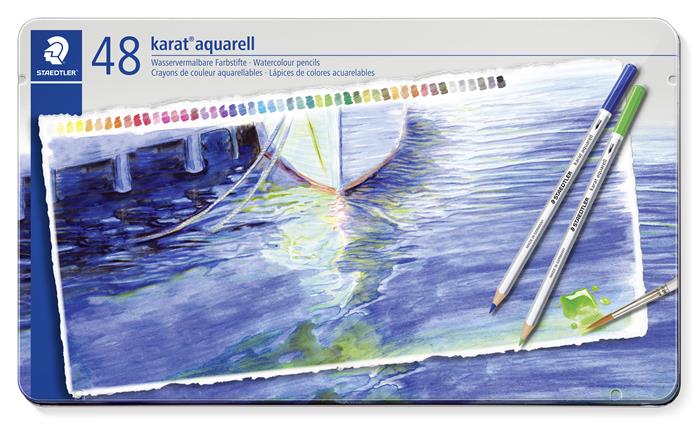 Akvarell ceruza készlet, hatszögletű, fém doboz, STAEDTLER Karat® aquarell 125, 48 különböző szín