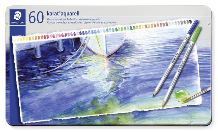 Akvarell ceruza készlet, hatszögletű, fém doboz, STAEDTLER Karat® aquarell 125, 60 különböző szín