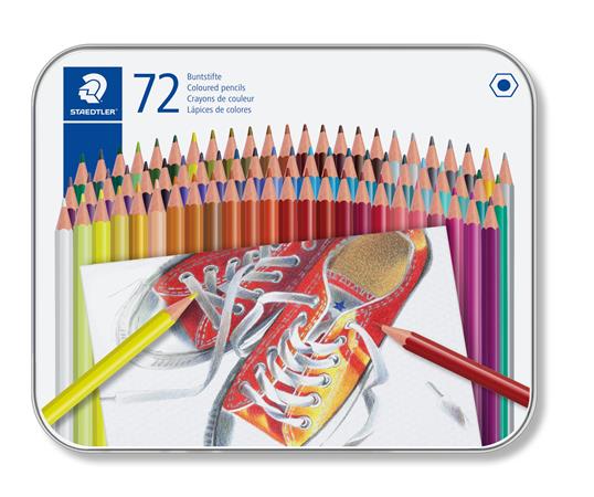 Színes ceruza készlet, hatszögletű, fém dobozban, STAEDTLER 175, 72 különböző szín