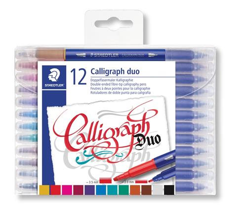 Kalligrafikus marker készlet, 2,0/3,5 mm, kétvégű, STAEDTLER 3005, 12 szín