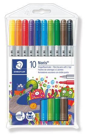 Filctoll készlet, 1-3 mm, kétvégű, kimosható, STAEDTLER Noris® 320, 10 különböző szín