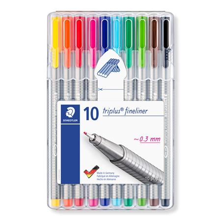 Tűfilc készlet, 0,3 mm, STAEDTLER Triplus 334, 10 különböző szín