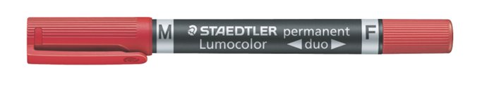 Alkoholos marker, 0,6/1,5 mm, kúpos, kétvégű, STAEDTLER Lumocolor® duo 348, piros