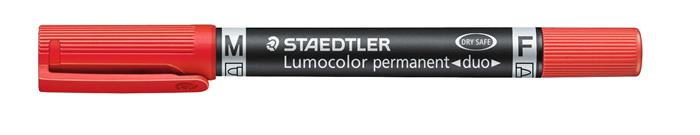 Alkoholos marker, 0,6/1,5 mm, kúpos, kétvégű, STAEDTLER Lumocolor® duo 348, piros