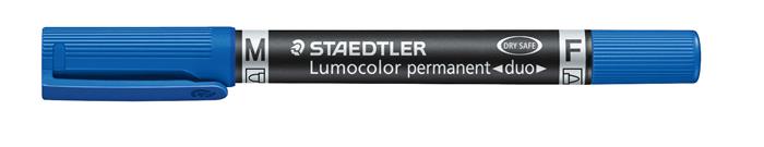 Alkoholos marker, 0,6/1,5 mm, kúpos, kétvégű, STAEDTLER Lumocolor® duo 348, kék