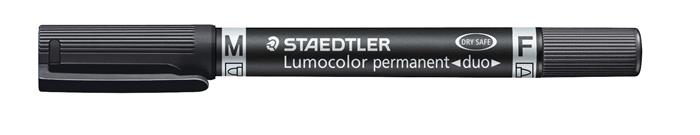 Alkoholos marker, 0,6/1,5 mm, kúpos, kétvégű, STAEDTLER Lumocolor® duo 348, fekete