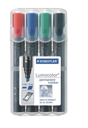 Alkoholos marker készlet, 2-5 mm, vágott, STAEDTLER Lumocolor® 350, 4 különböző szín