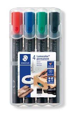 Alkoholos marker készlet, 2-5 mm, vágott, STAEDTLER Lumocolor® 350, 4 különböző szín