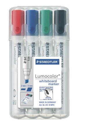 Táblamarker készlet, 2-5 mm, vágott, STAEDTLER Lumocolor 351 B, 4 különböző szín