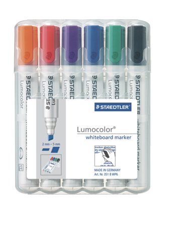 Táblamarker készlet, 2-5 mm, vágott, STAEDTLER Lumocolor 351 B, 6 különböző szín