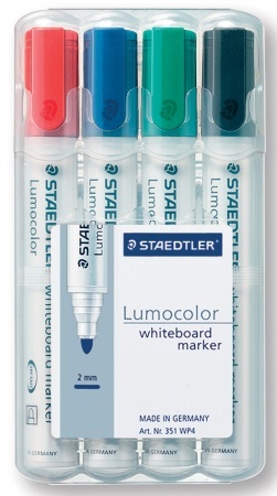 Táblamarker készlet, 2 mm, kúpos, STAEDTLER Lumocolor® 351, 4 különböző szín