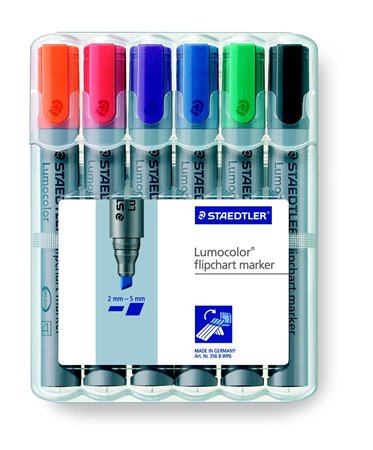 Flipchart marker készlet, 2-5 mm, vágott, STAEDTLER Lumocolor 356 B, 6 különböző szín