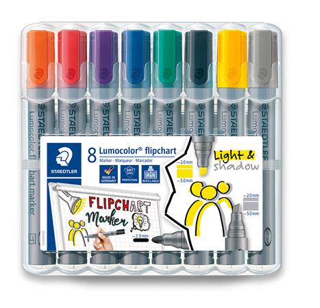 Flipchart marker vegyes készlet, 2/2-5 mm, STAEDTLER Lumocolor® 356, 8 különböző szín