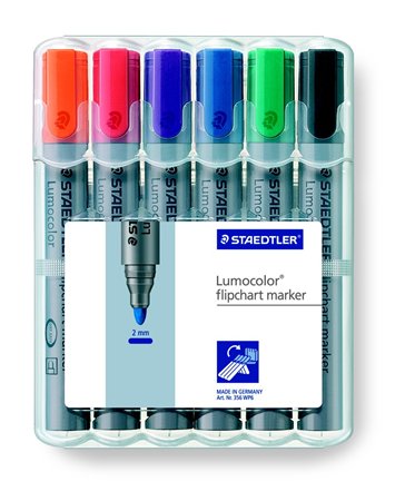 Flipchart marker készlet, 2 mm, kúpos, STAEDTLER Lumocolor 356, 6 különböző szín