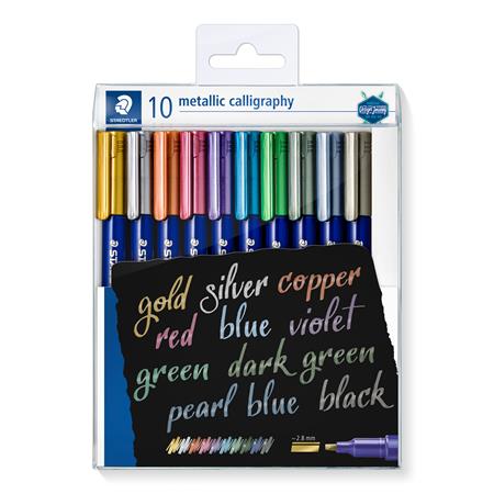 Kalligrafikus marker készlet, STAEDTLER 8325, 10 különböző metál szín