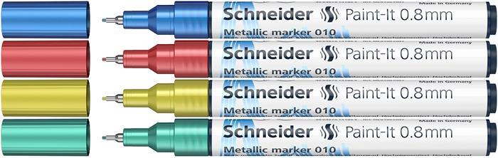 Metálfényű marker készlet, 0,8 mm, SCHNEIDER Paint-It 010, 4 különböző szín