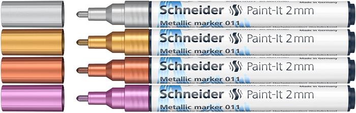 Metálfényű marker készlet, 2 mm, SCHNEIDER Paint-It 011, 4 különböző szín