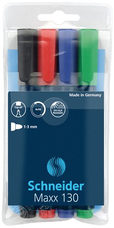Alkoholos marker készlet, 1-3 mm, kúpos, SCHNEIDER Maxx 130, 4 különböző szín