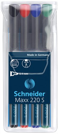 Alkoholos marker készlet, OHP, 0,4 mm, SCHNEIDER Maxx 220 S, 4 különböző szín